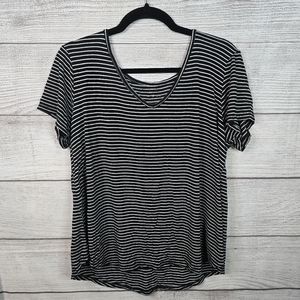 Womens Top, Lightweight Blouse, Black & White, V-neck Shirt, Size : Large